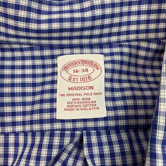 Brooks Brothers Shirt Mens 16 Blue Check The Original Polo Cotton Button Down - Picture 3 of 9